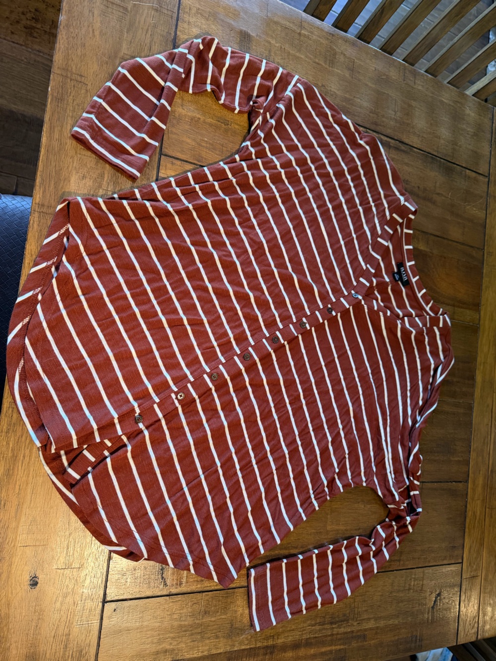 a.n.a Rust and White Striped Button-Front Women's Top